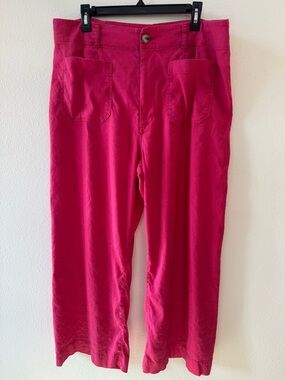 Anthropologie Maeve Colette Hot Pink Linen Blend Wide Leg Pants